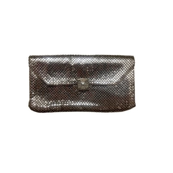 Vintage Whiting & Davis Silver Mesh Clutch with Rhinestone Clasp - Picture 1 of 11